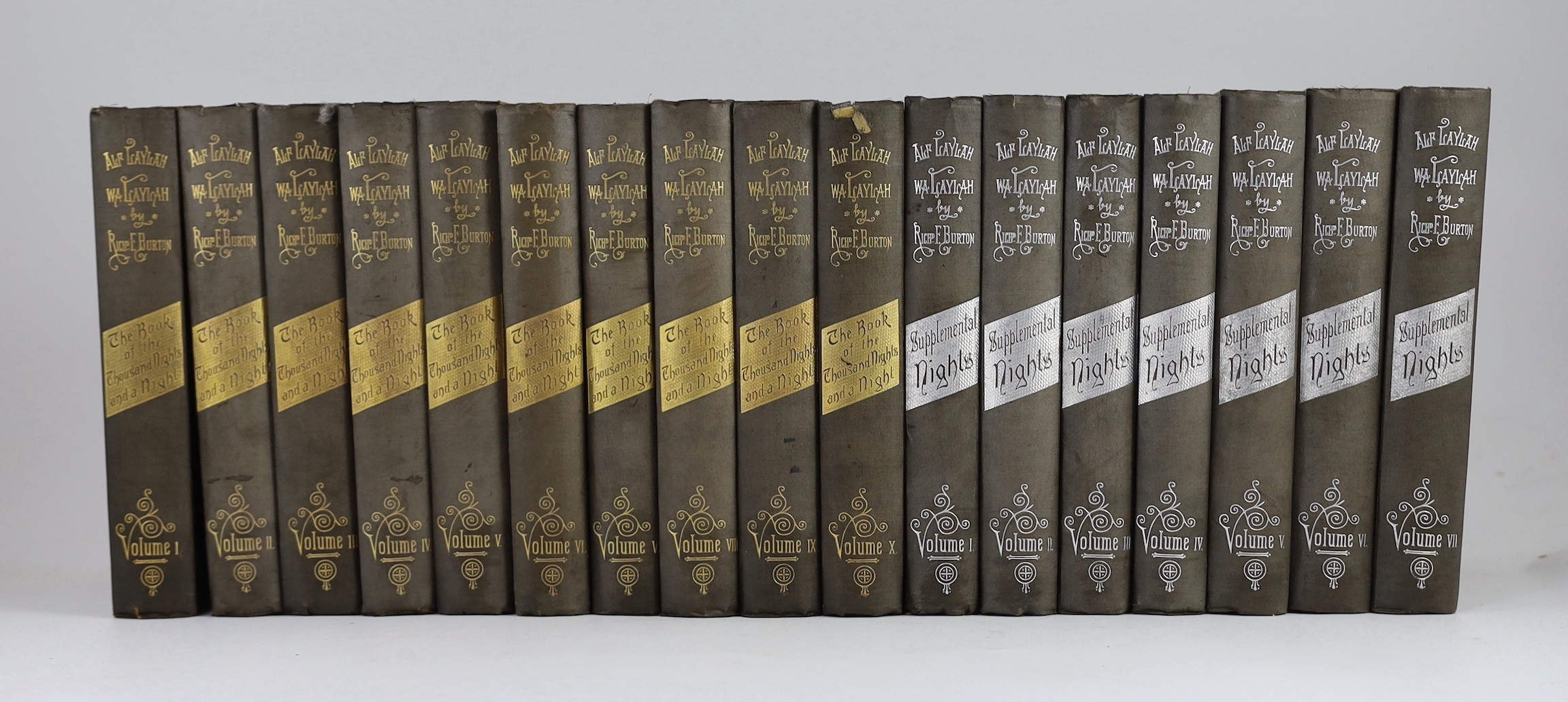 Burton, Richard (translator) - The Book of a Thousand Nights and a Night, Benares edition, 10 vols and 7 Supplemental Nights, 8vo, cloth, The Burton Club, [1903-1920] (17)